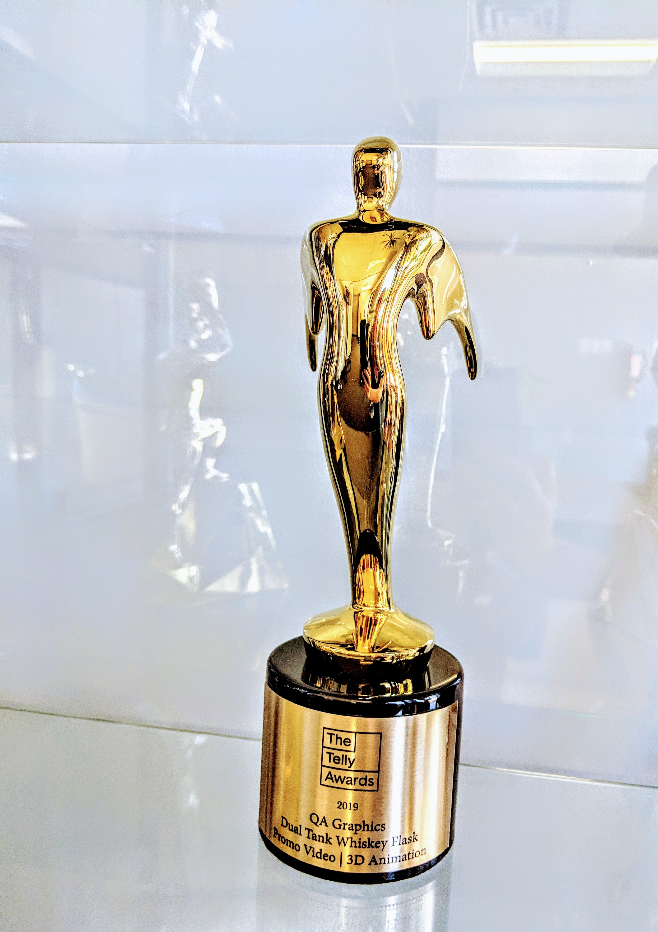 40th Annual Telly Award for 3D animation gold statue in display case